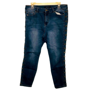 BLUE SPICE Dark Wash Skinny Jeans with Metal Hole Detail along the Side